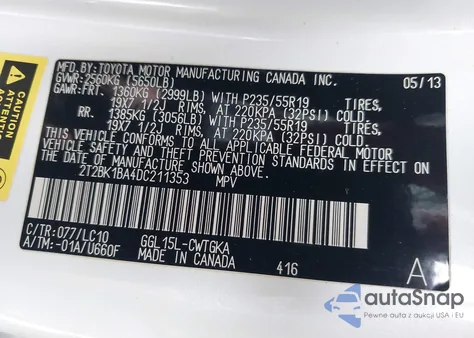 2013 Lexus Rx 350 from USA, damaged, VIN 2T2BK1BA4DC211353